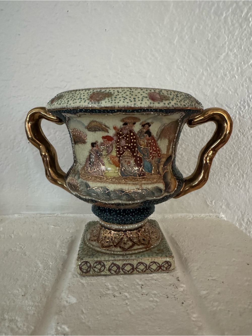 Vintage Japanese Satsuma-style ceramic urn / vase